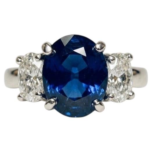 5 Carat Sapphire Three-Stone Platinum Ring