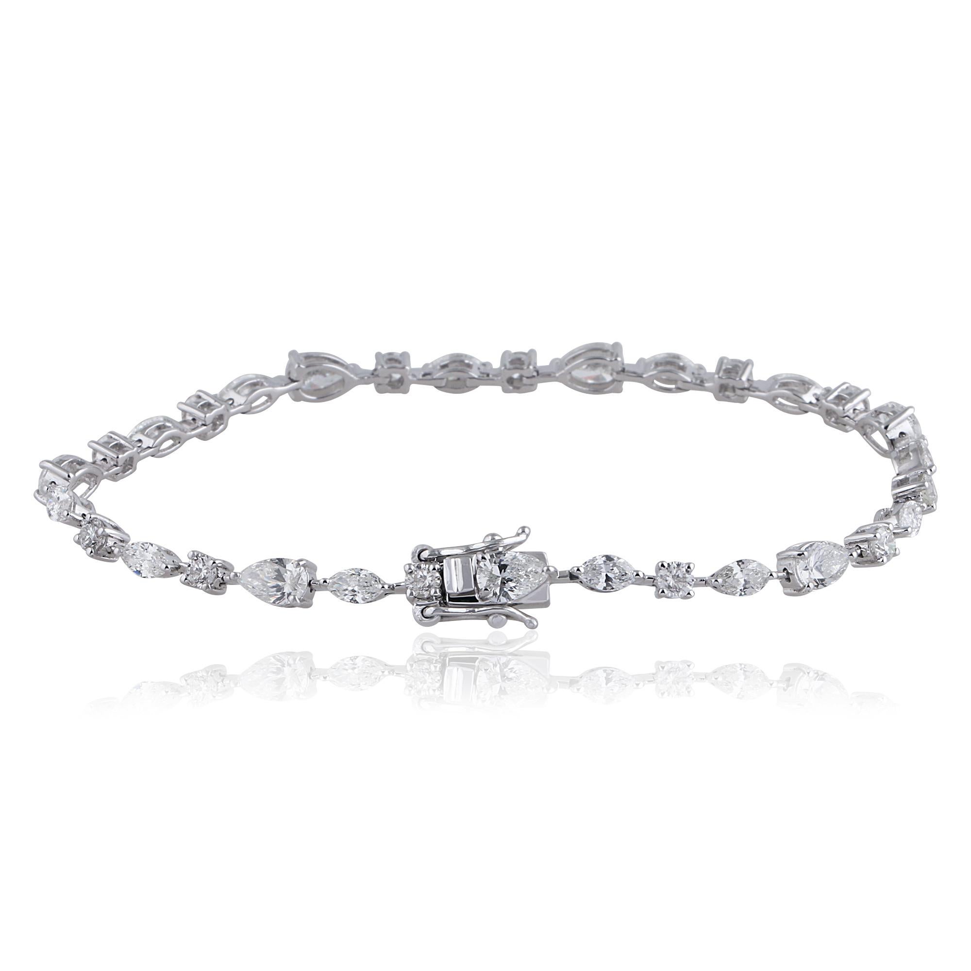 Item Code :- CN-26411
Gross Weight :- 7.39 gm
14k White Gold Weight :- 6.39 gm
Diamond Weight :- 5.00 Carat  ( AVERAGE DIAMOND CLARITY SI1-SI2 & COLOR H-I )
Bracelet Length :- 7 Inches Long
✦ Sizing
.....................
We can adjust most items to