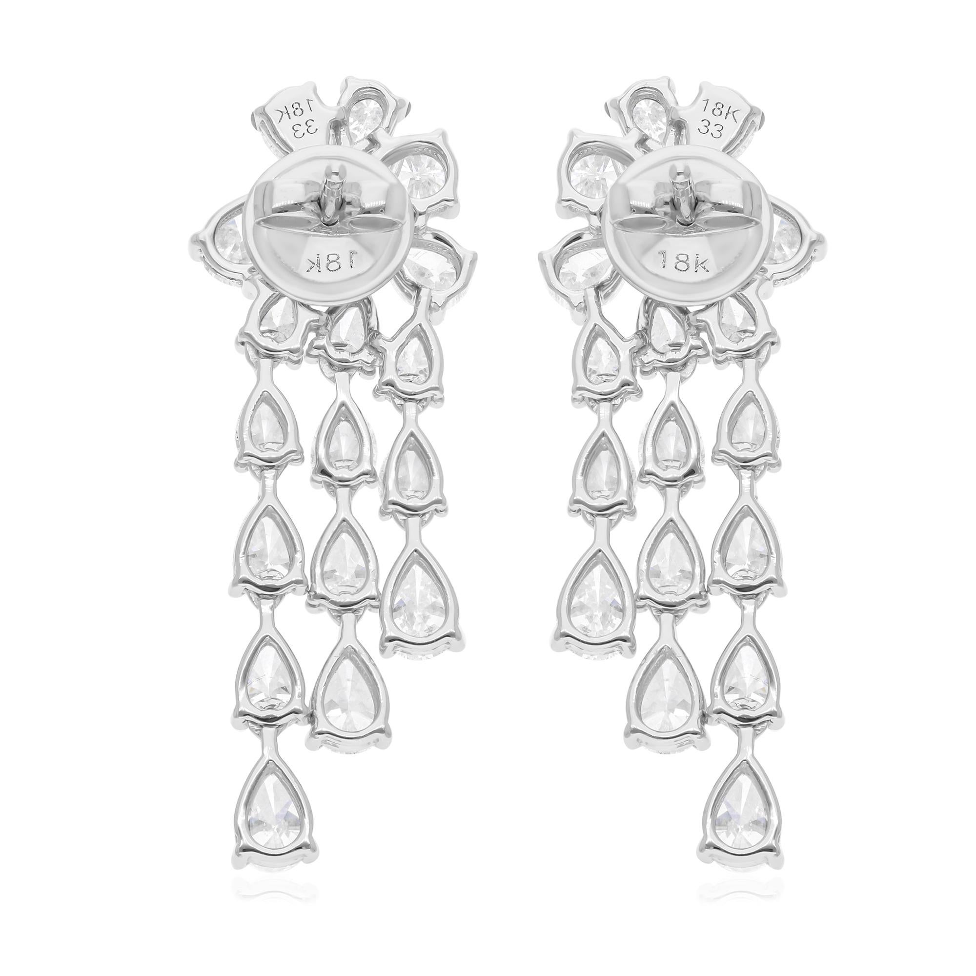 Pear Cut 5 Carat SI/H Pear Brilliant Cut Diamond Chandelier Earrings 14 Karat White Gold For Sale