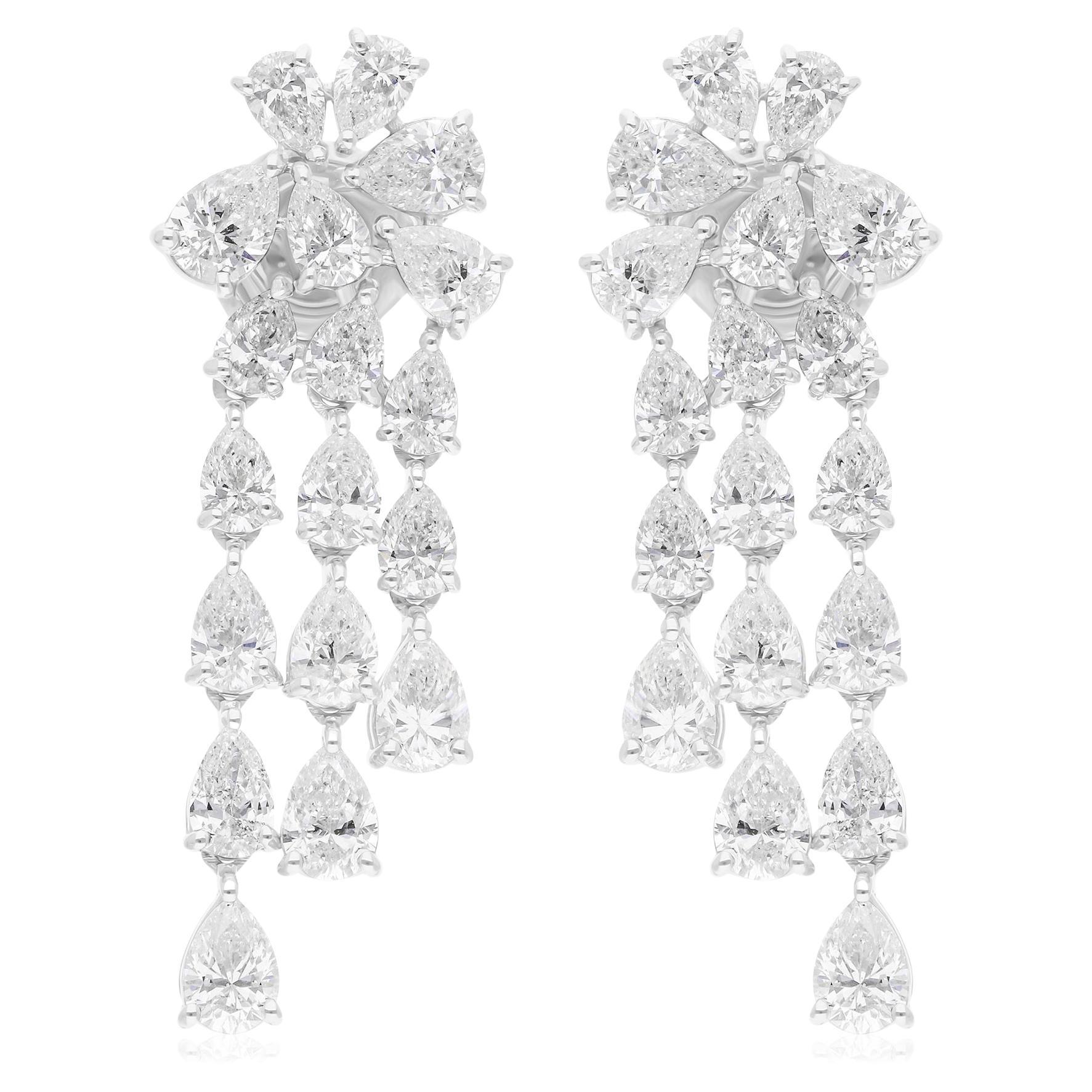 5 Carat SI/H Pear Brilliant Cut Diamond Chandelier Earrings 18 Karat White Gold