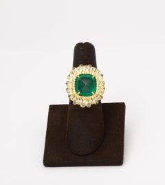 5 carat Sugarloaf Cabochon Emerald and Yellow Diamond Ring