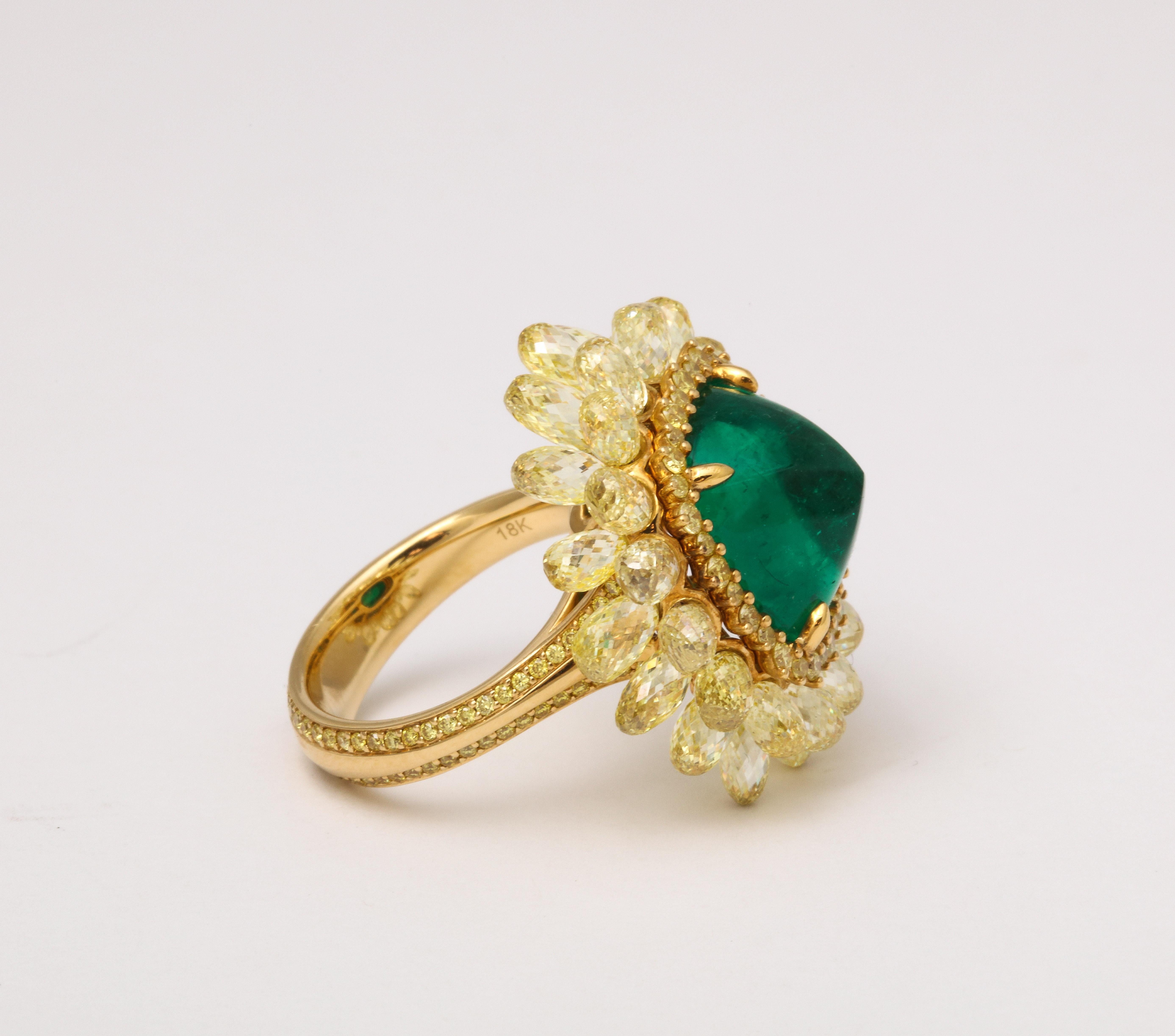 5 Karat Zuckerhut-Cabochon-Ring mit Smaragd und gelbem Diamant für Damen oder Herren
