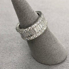 5 Carat Three Row Diamond Baguette Round Band Platinum Ring