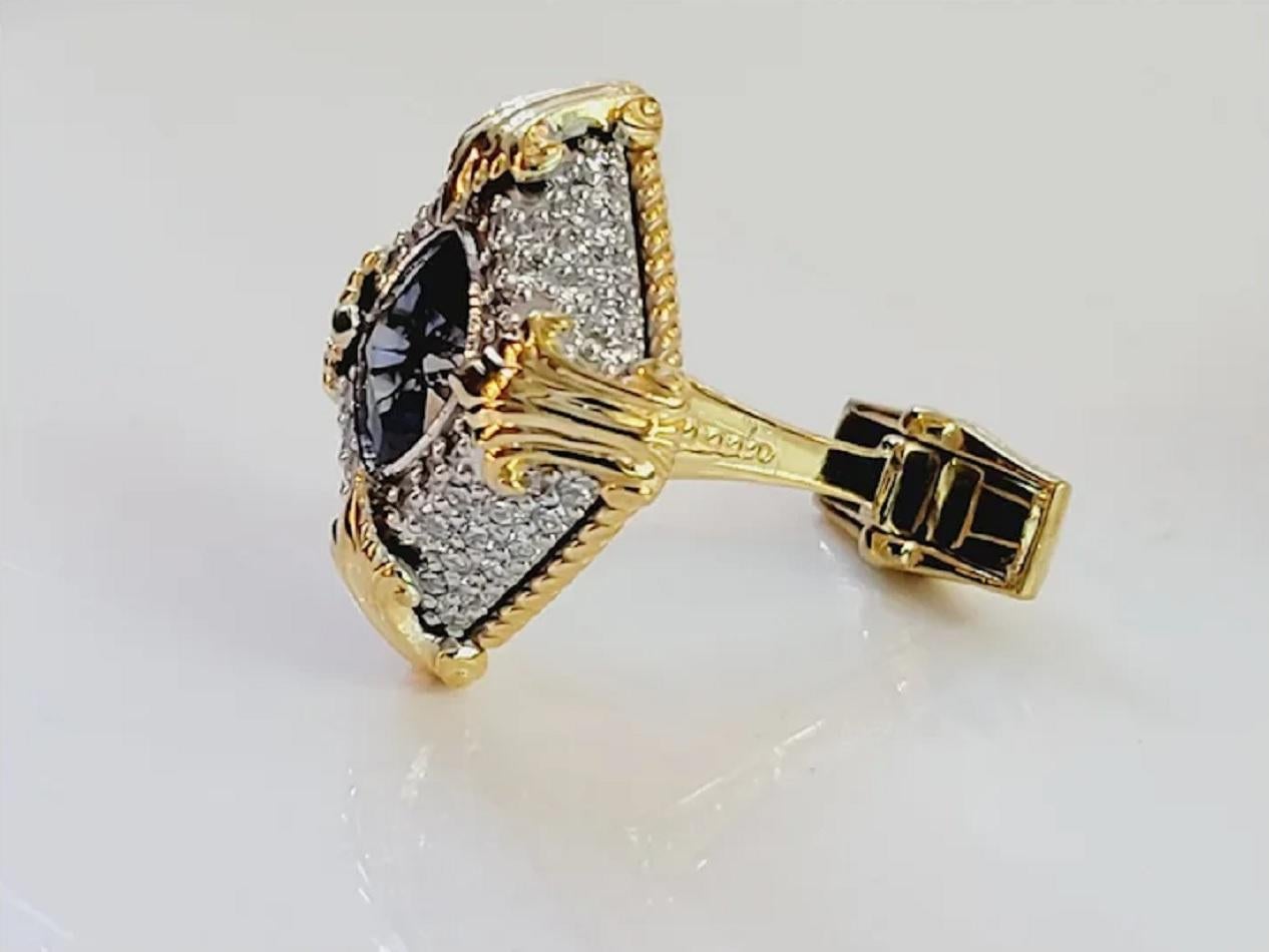 5 Carat Total Weight Blue Sapphire Cufflinks 14k two tone Gold with Diamonds. In New Condition For Sale In New York, NY