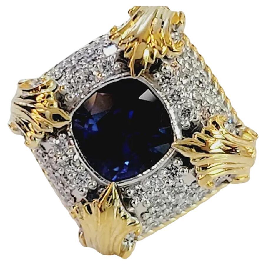 Manschettenknöpfe mit 5 Karat Gesamtgewicht Blauer Saphir 14k zweifarbiges Gold mit Diamanten. im Angebot