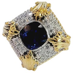 Manschettenknöpfe mit 5 Karat Gesamtgewicht Blauer Saphir 14k zweifarbiges Gold mit Diamanten.