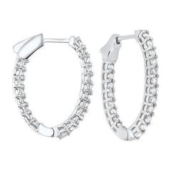 Créoles rondes en or blanc 14 carats avec diamants d'un poids total de 5 carats, intérieur et extérieur