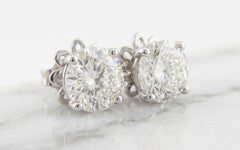 5 Carat Total Weight Round Brilliant Cut Diamond Stud Earrings in 18K White Gold
