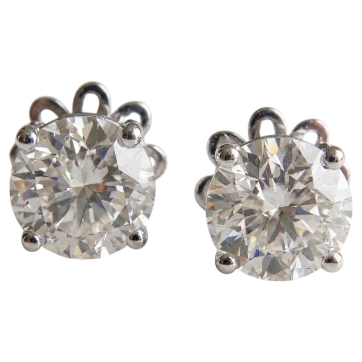 5 Carat Total Weight Round Brilliant Cut Diamond Stud Earrings in 18K White Gold