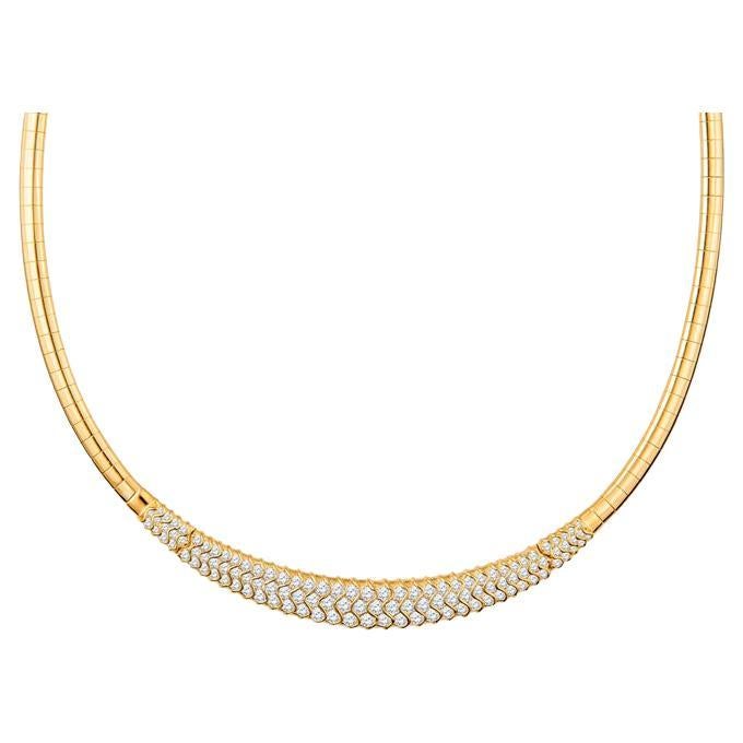 5 Carat Total Weight Round Diamond 18 Karat Yellow Gold Omega Necklace