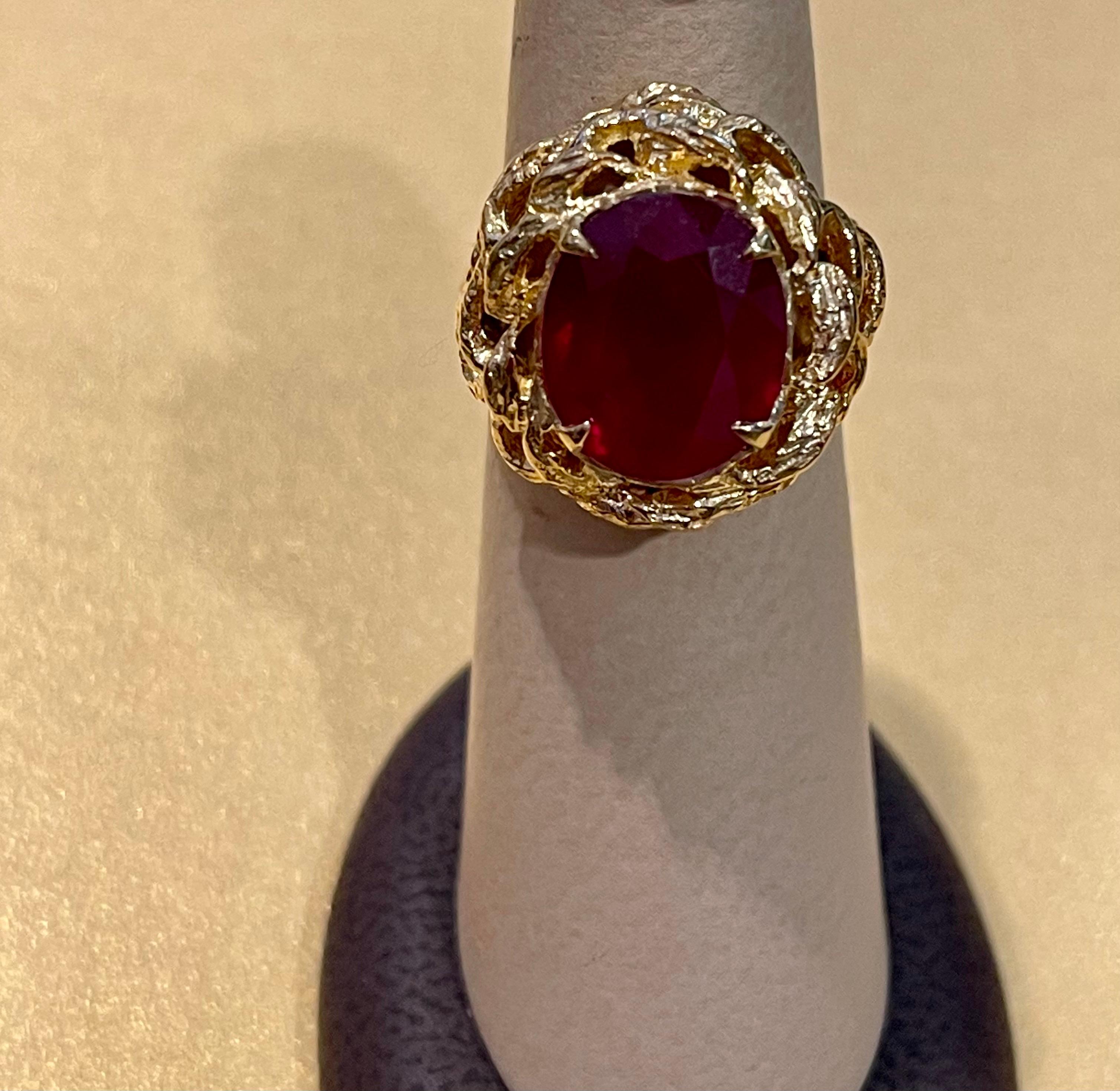 5 Carat Treated Oval Ruby 14 Karat Yellow Gold Cocktail Ring For Sale 5