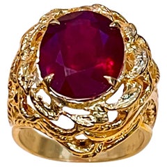 5 Carat Treated Oval Ruby 14 Karat Yellow Gold Cocktail Ring
