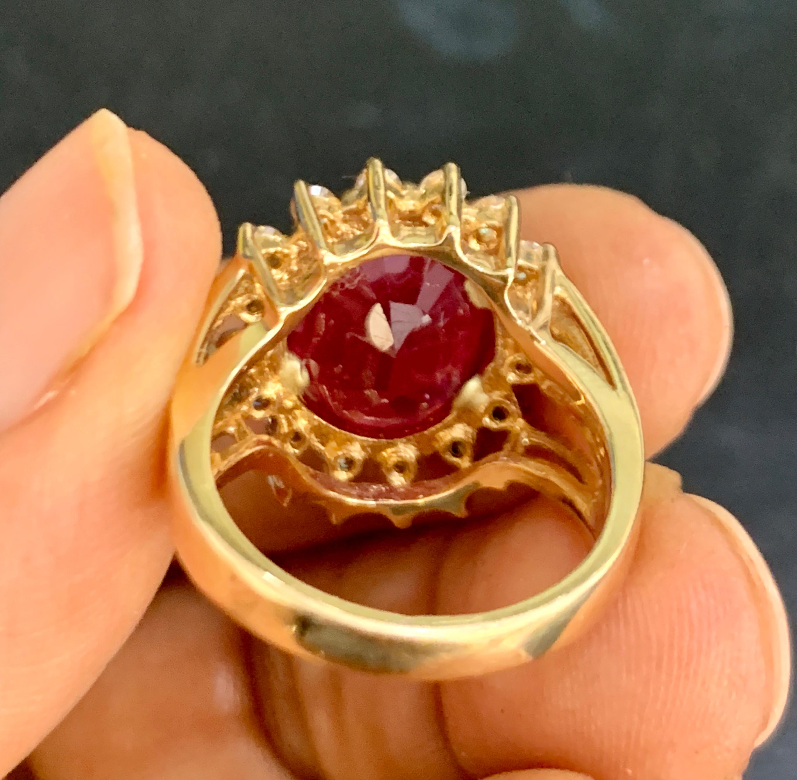 5 Carat Treated Ruby and Diamond 14 Karat Yellow Gold Cocktail Ring 4