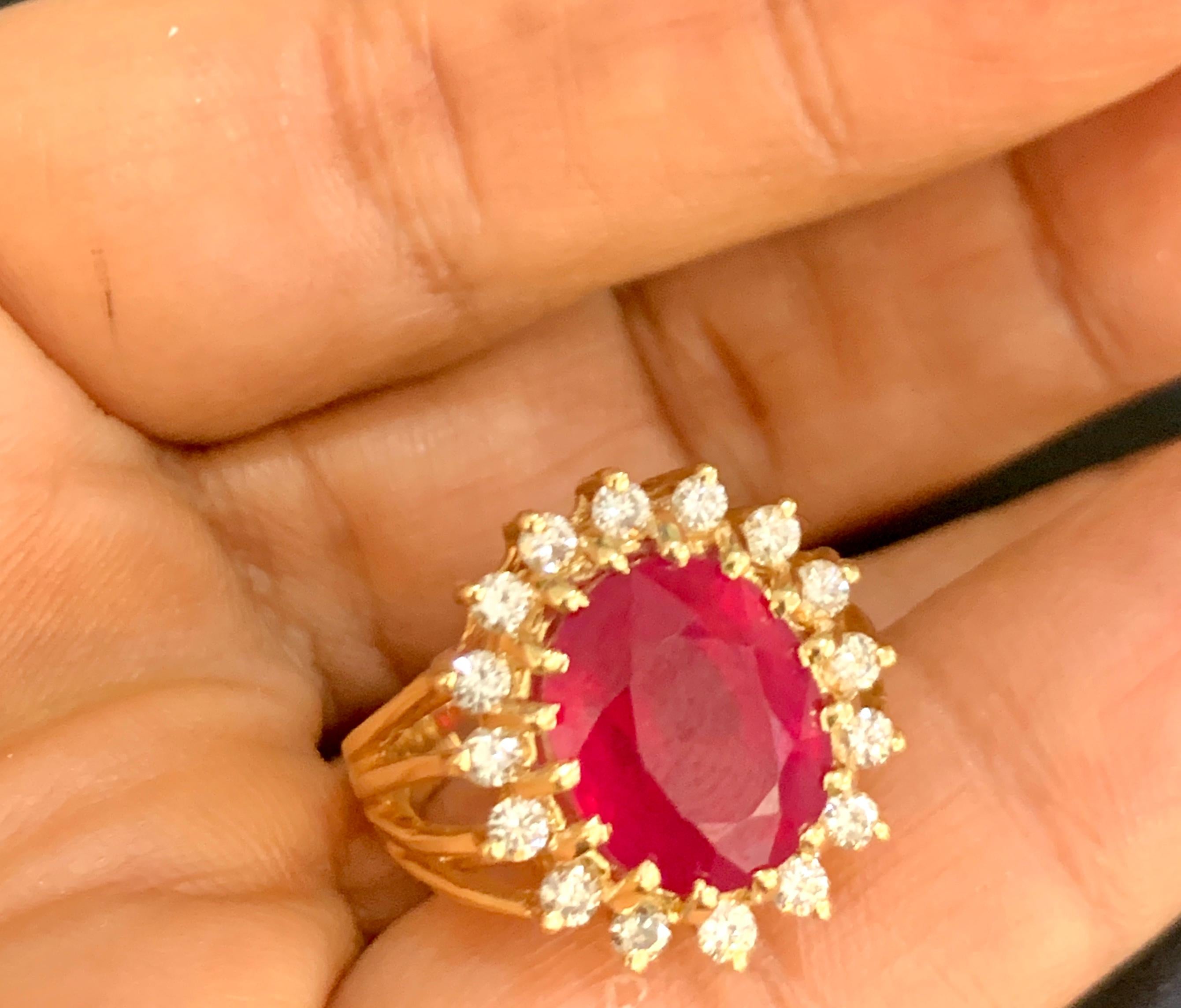 5 Carat Treated Ruby and Diamond 14 Karat Yellow Gold Cocktail Ring 5