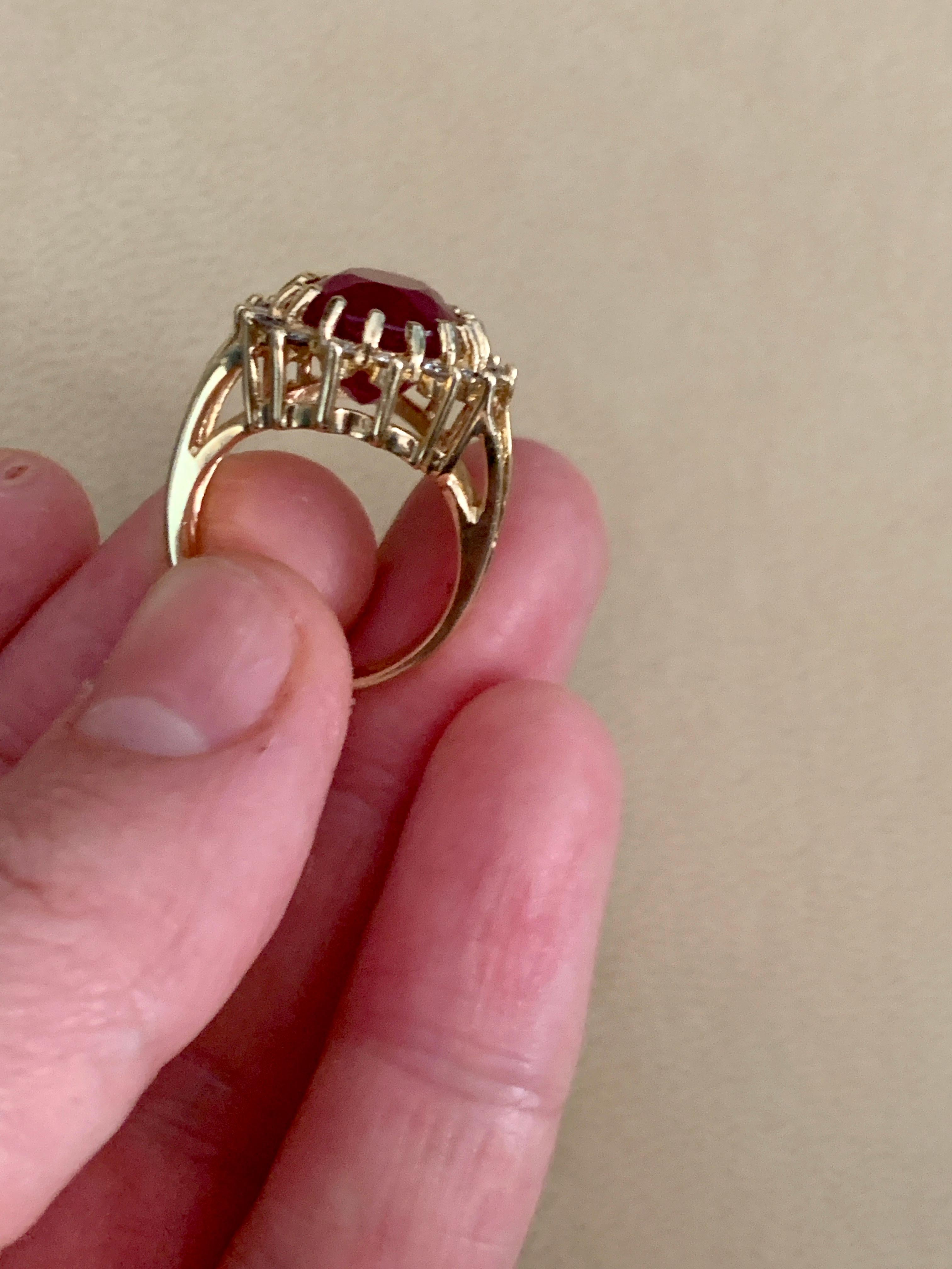 5 Carat Treated Ruby and Diamond 14 Karat Yellow Gold Cocktail Ring 10