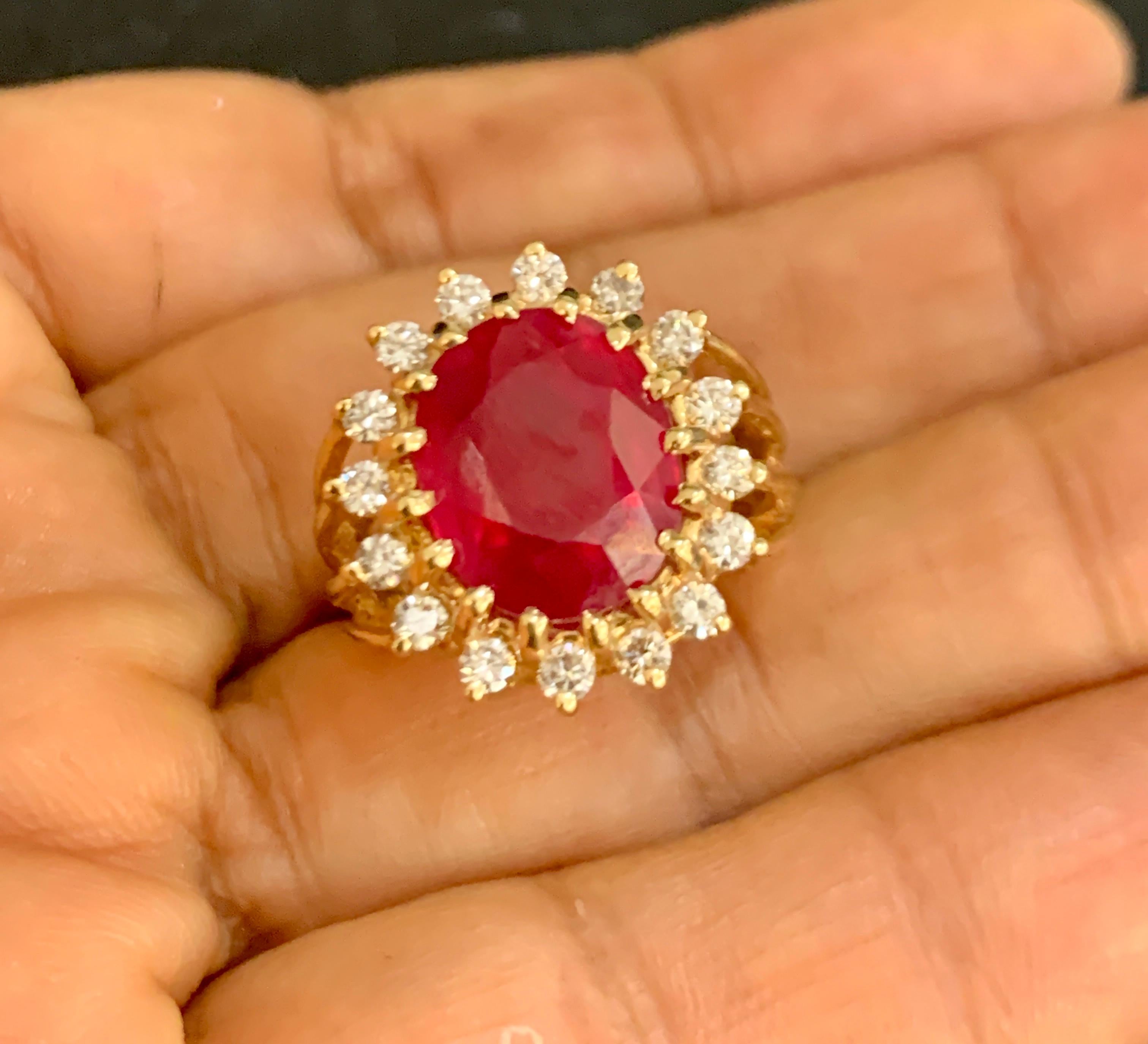 5 Carat Treated Ruby and Diamond 14 Karat Yellow Gold Cocktail Ring 2