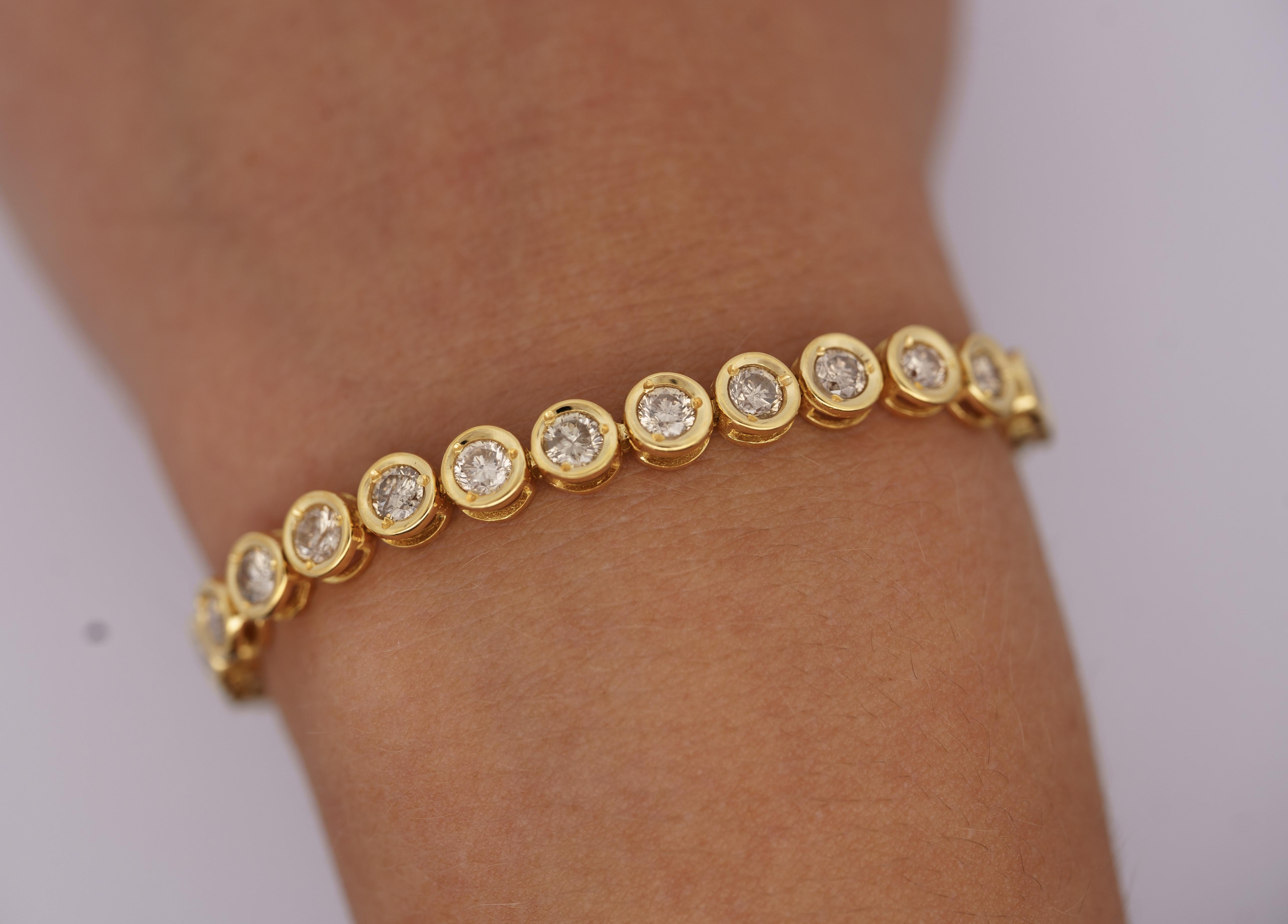 5 Carat TW Diamond Bezel Set Tennis Bracelet en or jaune 18k 7