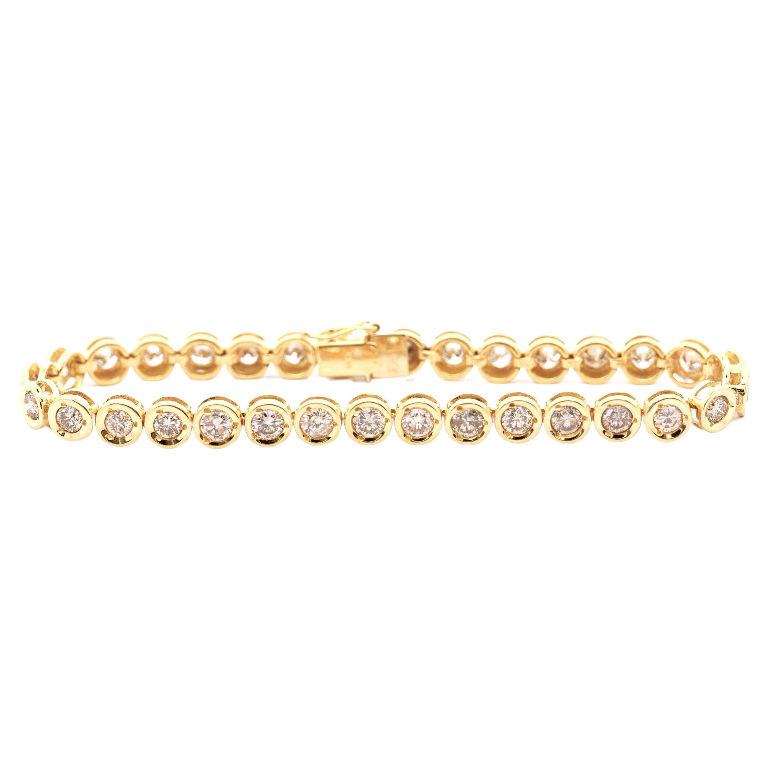 5 Carat TW Diamond Bezel Set Tennis Bracelet in 18k Yellow Gold 7"