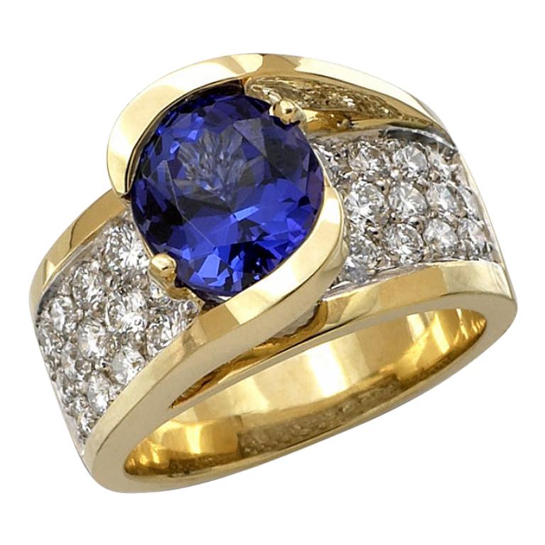 5 Carat Tw Tanzanite and Diamond Ring, 14 Karat Gold, Ben Dannie For Sale