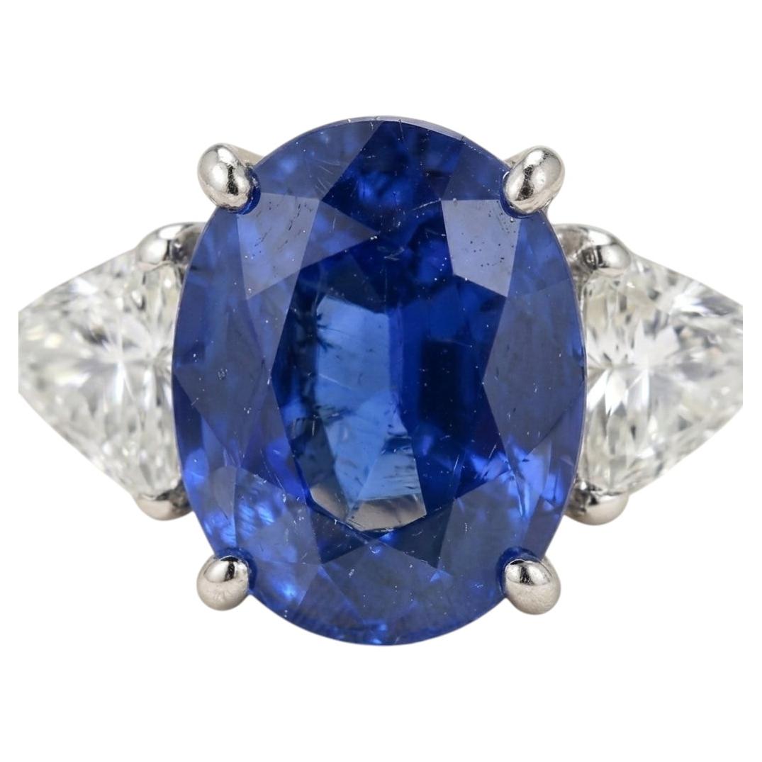 5 Carat Unheated Burmese Sapphire and Diamond Three-Stone Ring