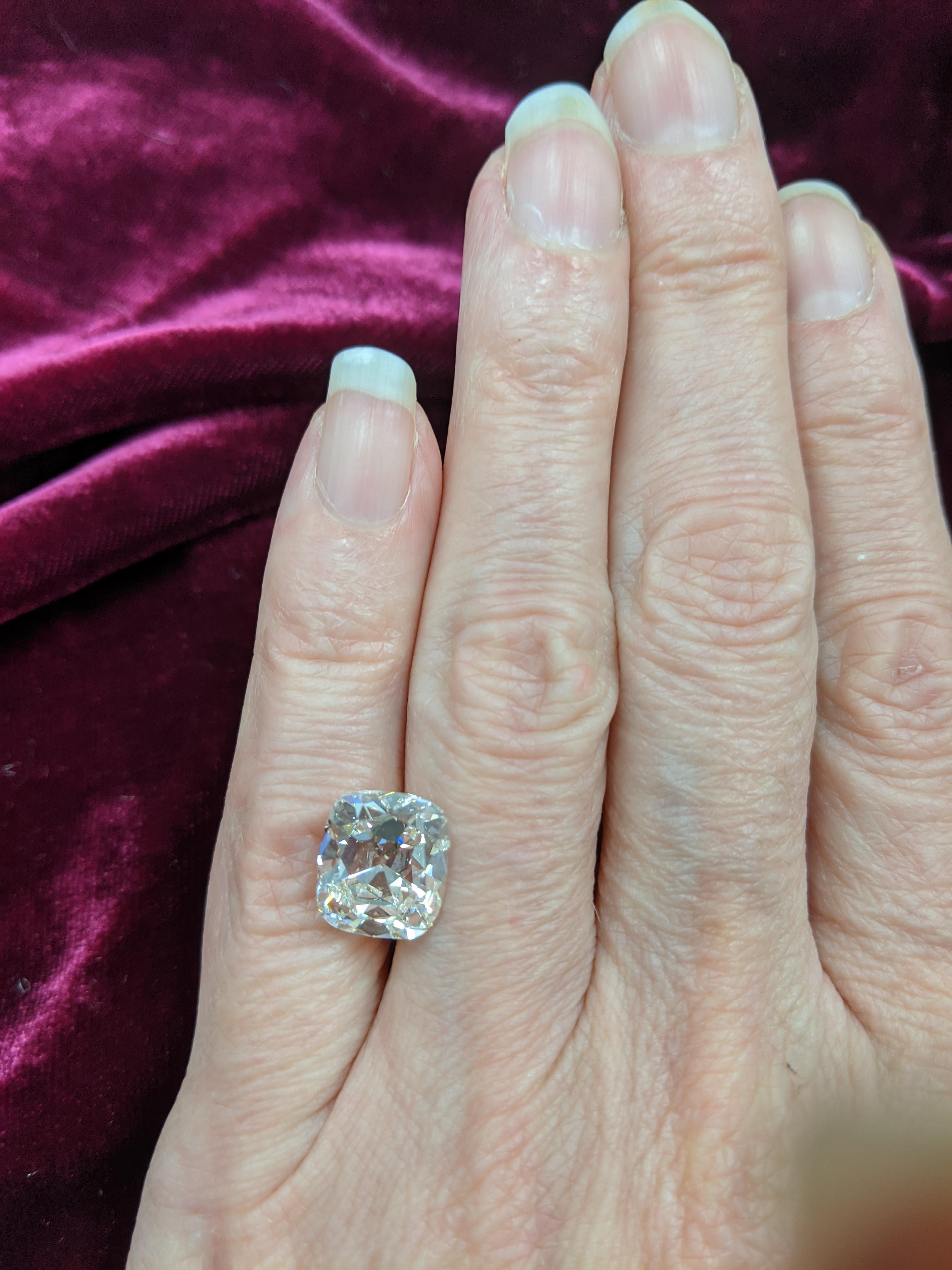 This 5.03 J VS1 Cushion cut diamond cut in New York City has the chunky brilliance that is in demand for the vintage look. We will mount this in platinum or gold in a custom design of your choice by one of the top setting jewelers.  We are known as