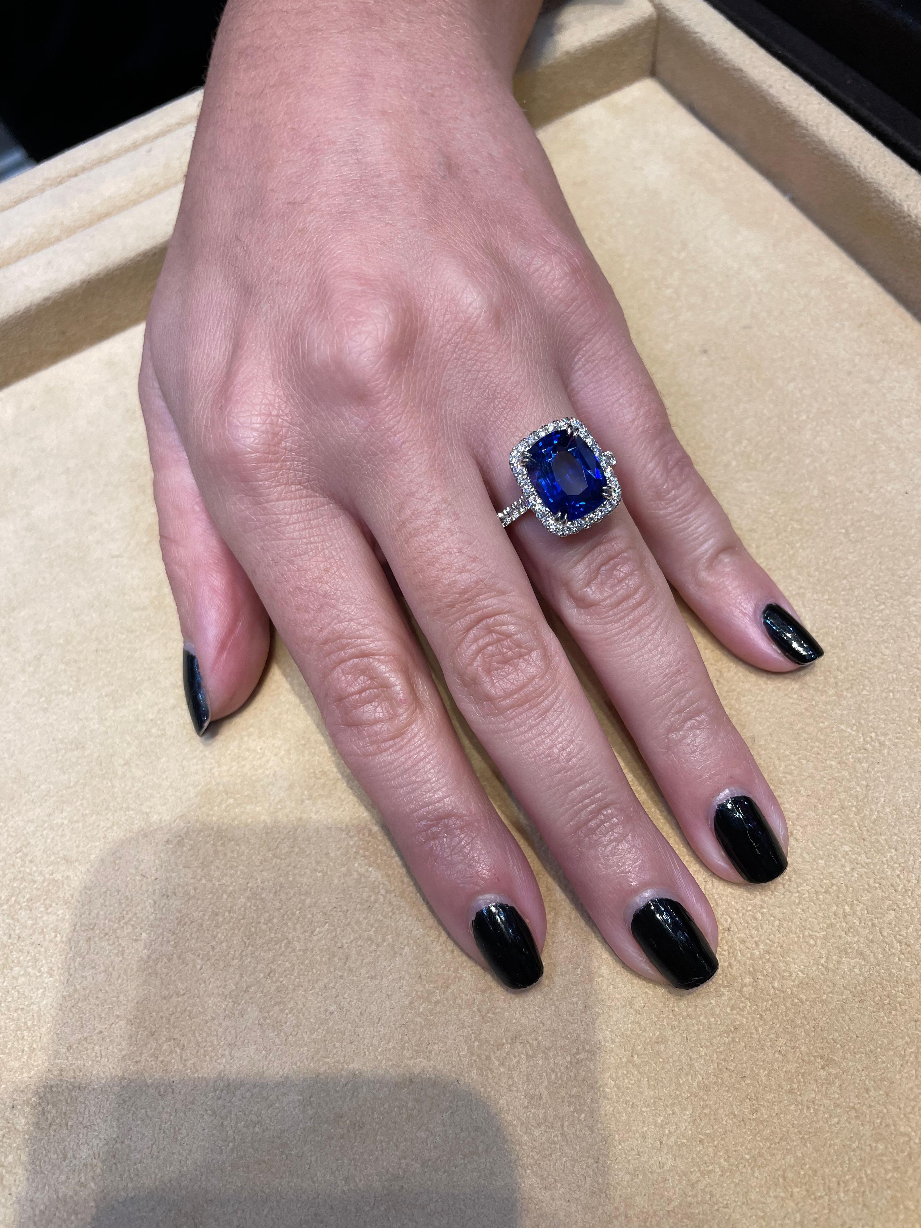 5 Carat Vivid Blue Sapphire Cushion Cut Ring 5