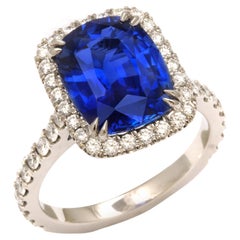 5 Carat Vivid Blue Sapphire Cushion Cut Ring