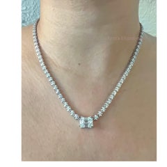 5 Carat White Gold Natural Diamond Tennis  Illusion Necklace in 14KT
