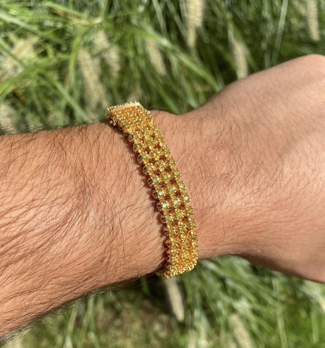 Taglio rotondo Bracciale Tennis a 3 file con diamante giallo da 5 carati in oro 14k in vendita
