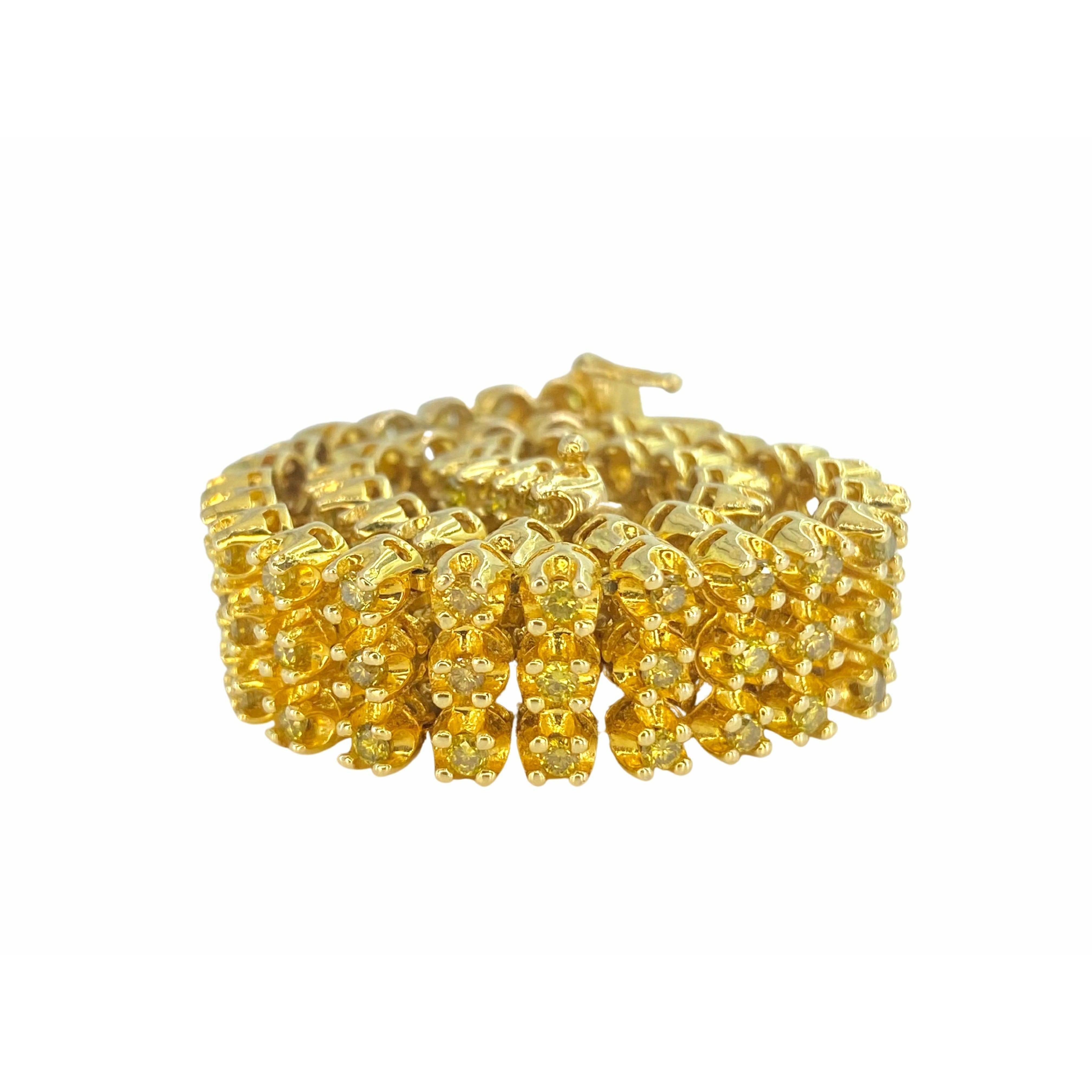 5 Karat Gelbes Diamant-Tennisarmband aus 14k Gold mit 3 Reihen im Zustand „Neu“ im Angebot in Miami, FL