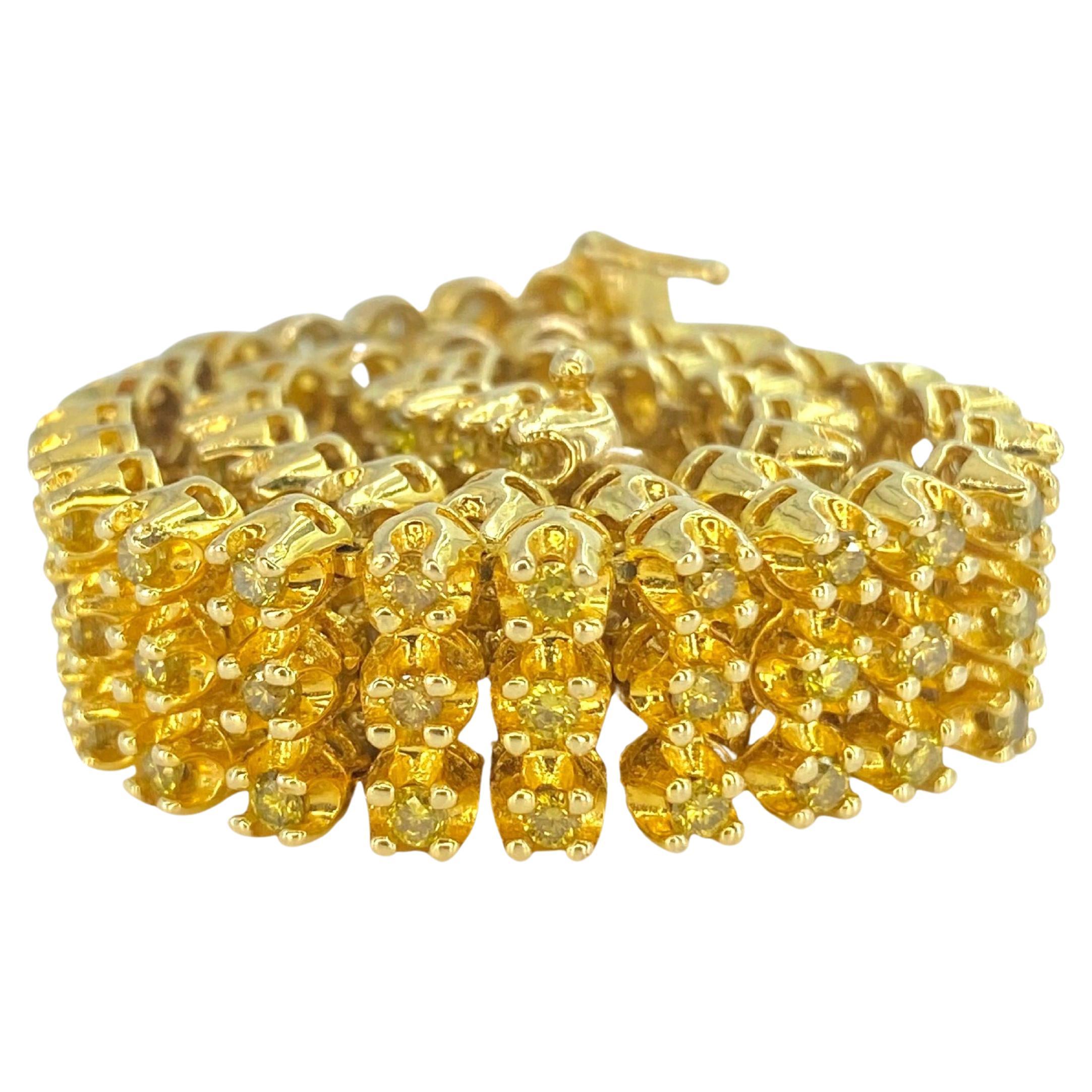 5 Karat Gelbes Diamant-Tennisarmband aus 14k Gold mit 3 Reihen im Angebot