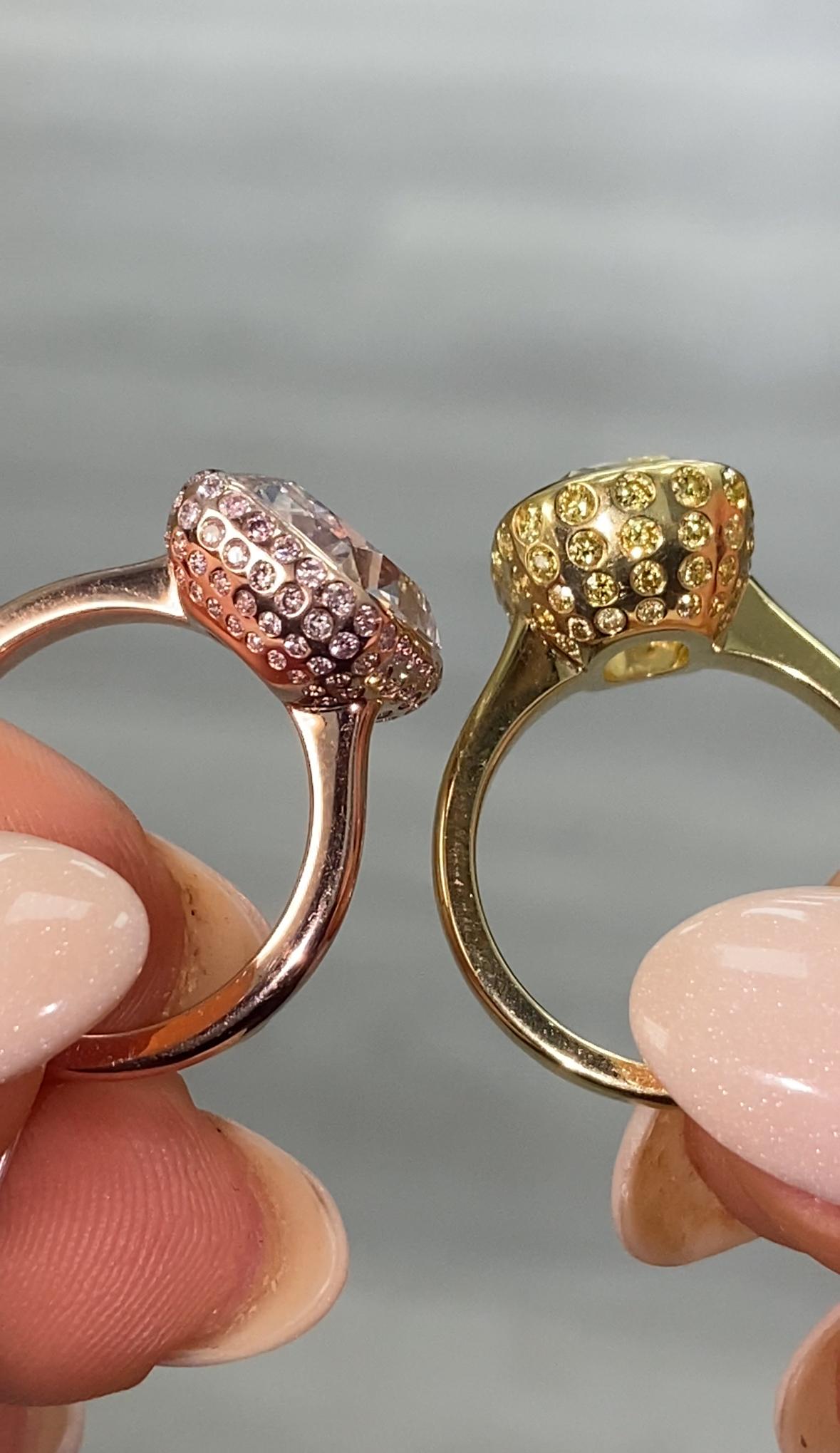 Rare Colors 5 Carat Yellow Diamond Bezel Mosaic Statement Ring For Sale 2