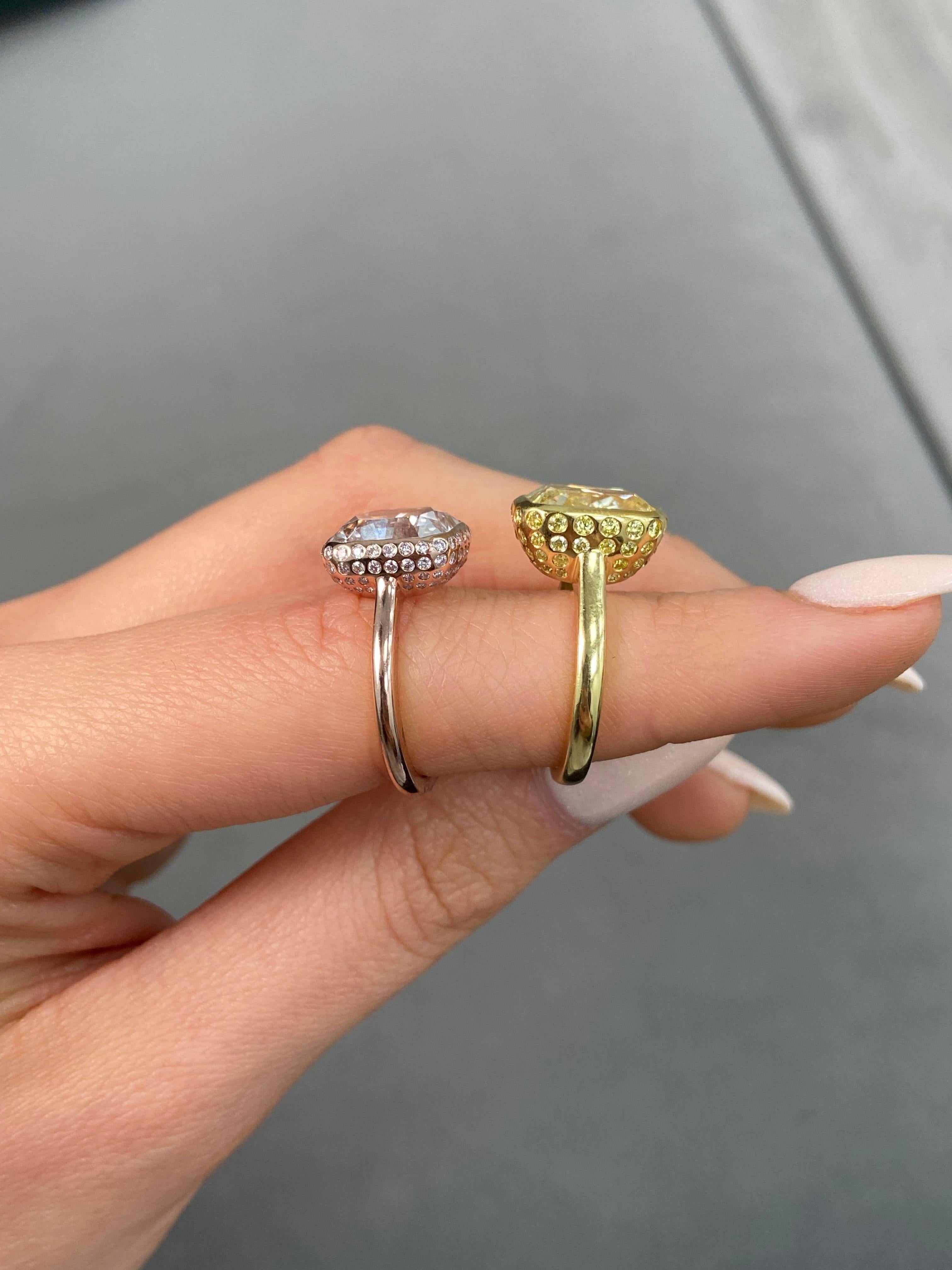 Rare Colors 5 Carat Yellow Diamond Bezel Mosaic Statement Ring For Sale 3