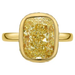 Bague fantaisie en mosaïque de diamants jaunes 5 carats avec lunette