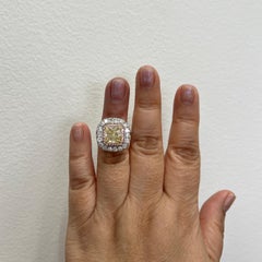 5 Carat Yellow Diamond Radiant, Pink Diamond, and White Diamond Ring in 18K