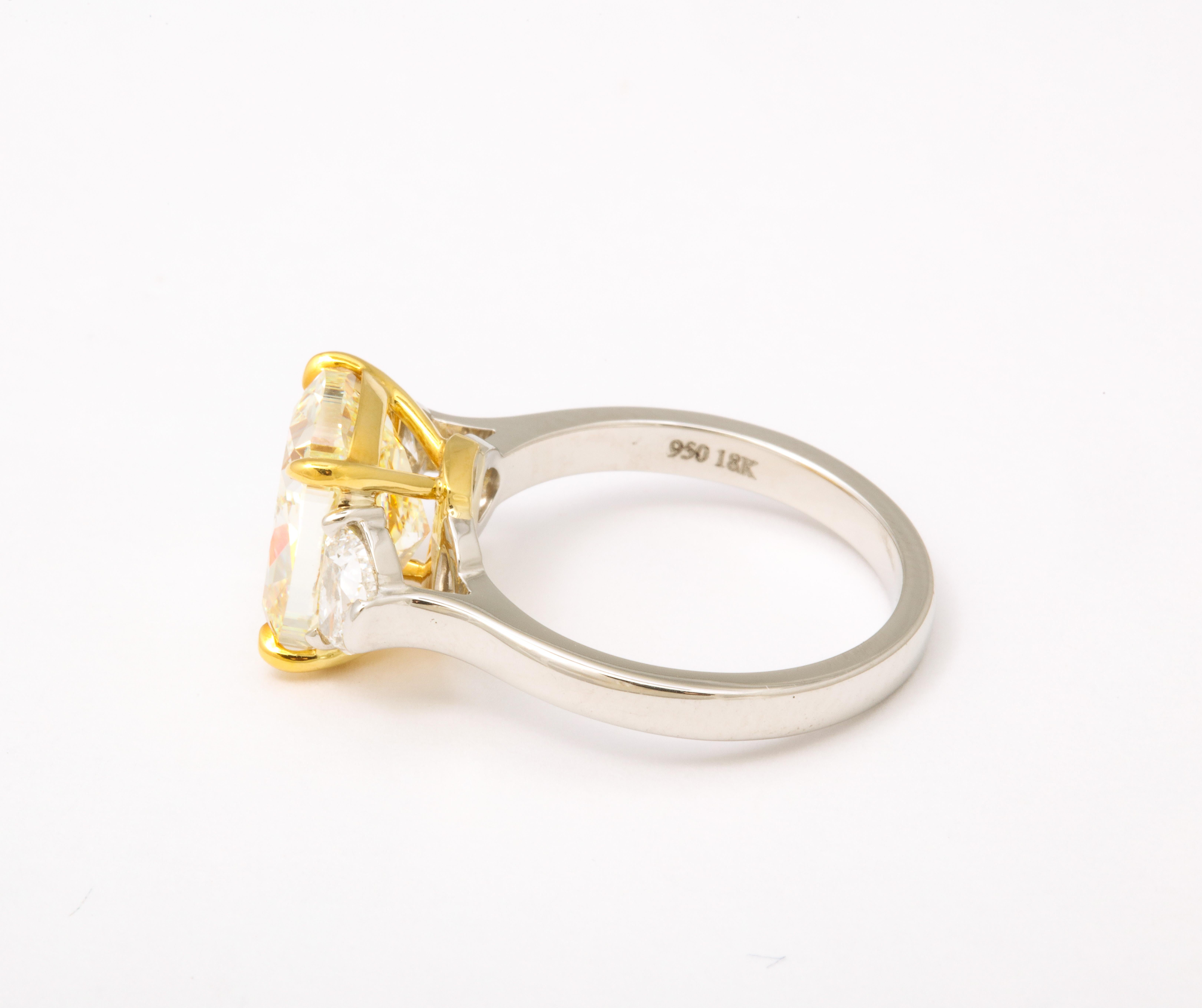 Cushion Cut 5 carat Yellow Diamond Ring  For Sale