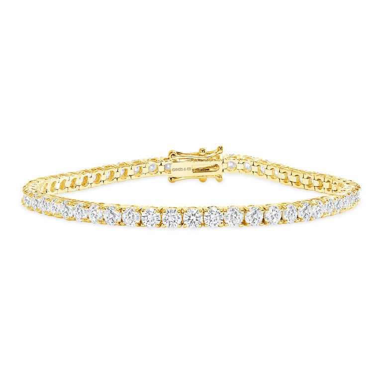 5 Carat Yellow Gold Diamond Tennis Bracelet, Natural Round Diamond