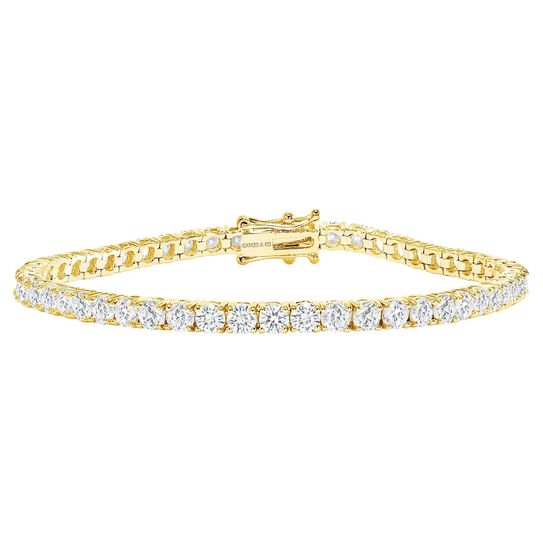 5 Carat Yellow Gold Diamond Tennis Bracelet, Natural Round Diamond Bracelet