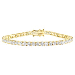 5 Carat Yellow Gold Diamond Tennis Bracelet, Natural Round Diamond Bracelet