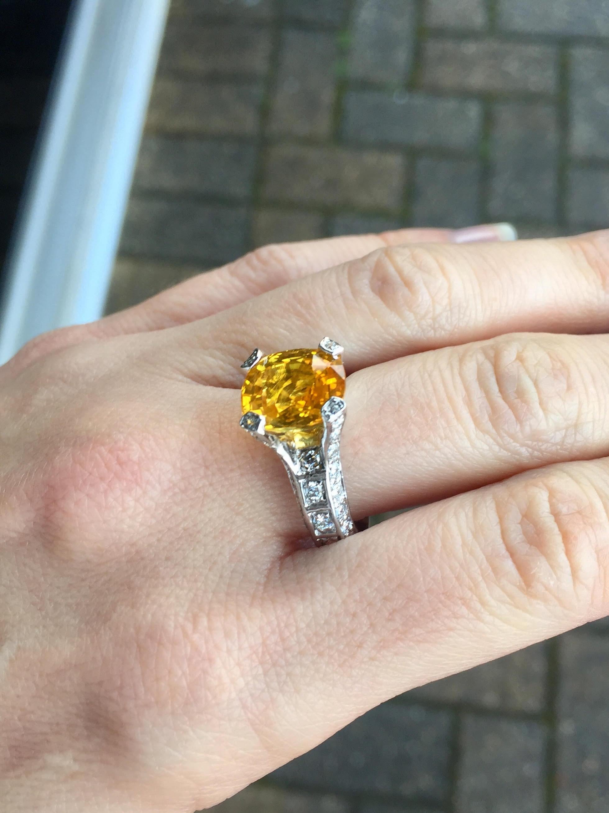 5 Carat Yellow Sapphire and Diamond 18 Karat White Gold Ring For Sale 2