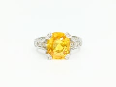 5 Carat Yellow Sapphire and Diamond 18 Karat White Gold Ring
