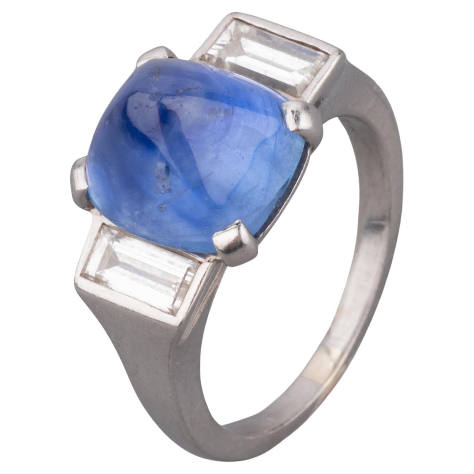 5 Carats Ceylan Sapphire and Diamonds Art Deco Ring by Mauboussin For Sale