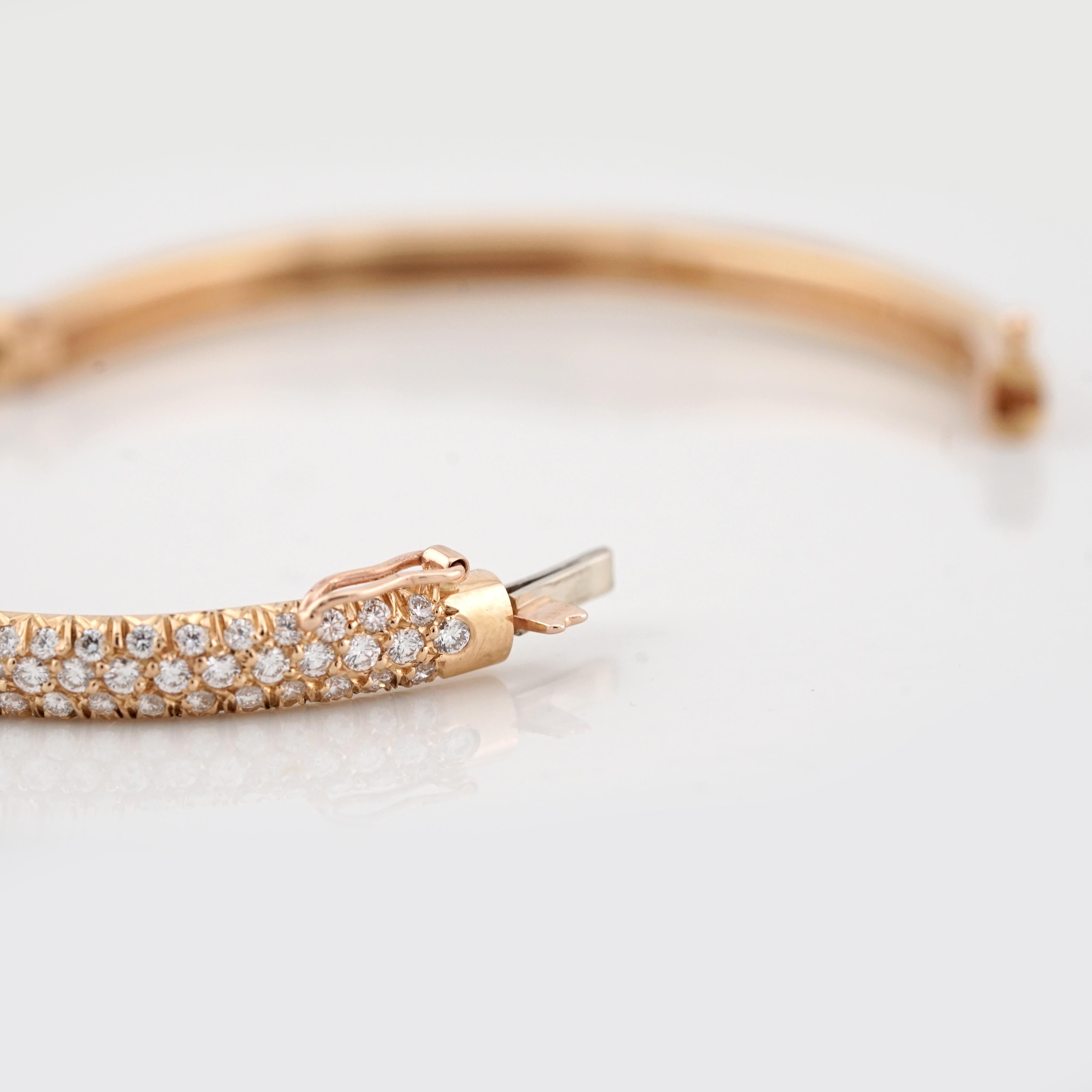 Bracelet jonc vintage en or rose 18 carats avec diamants 5 carats Pour femmes en vente