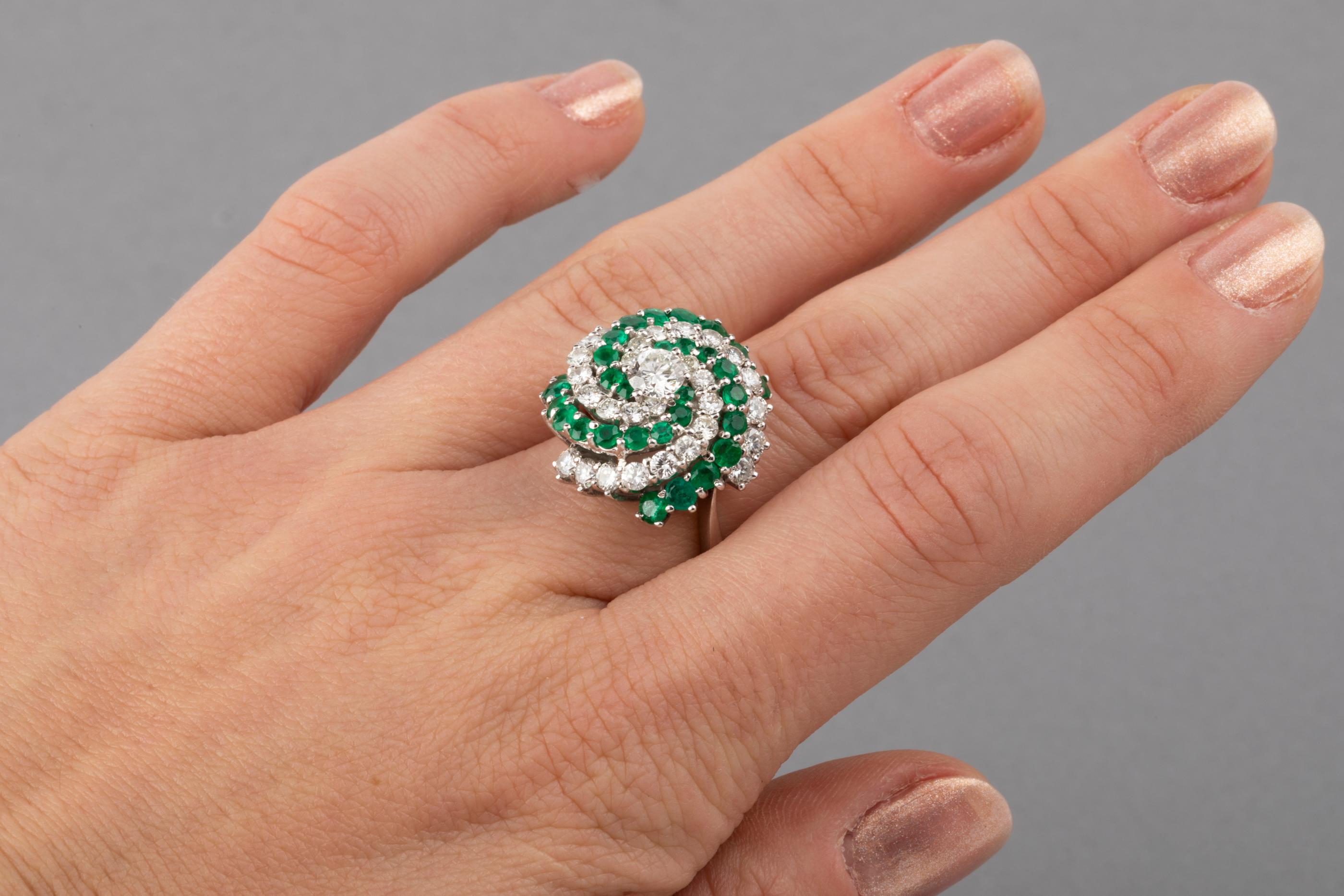 Women's 5 Carat Diamonds and 4 Carat Emeralds Ring and Earrings Set