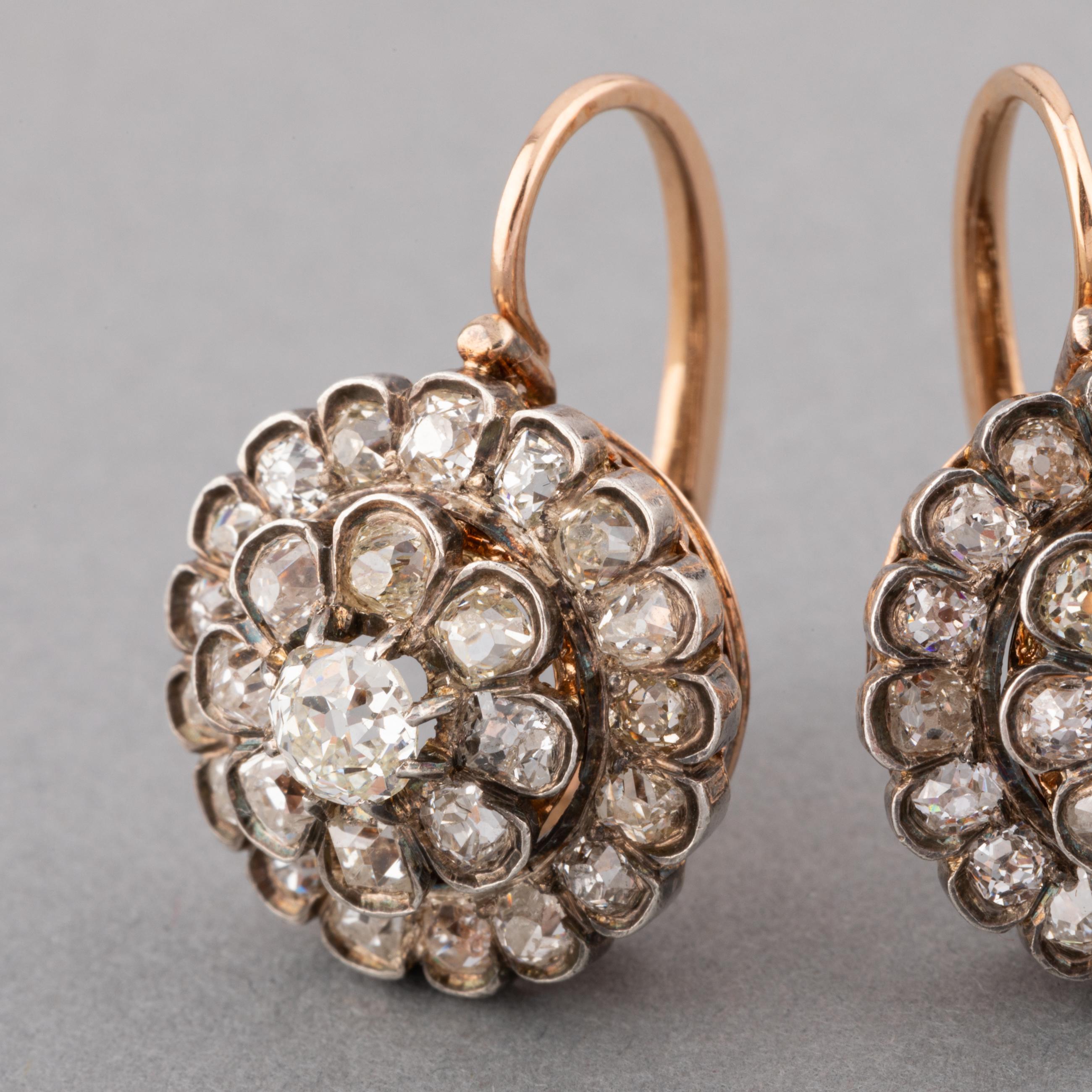 5 Carats Diamonds Antique French Earrings In Good Condition For Sale In Saint-Ouen, FR