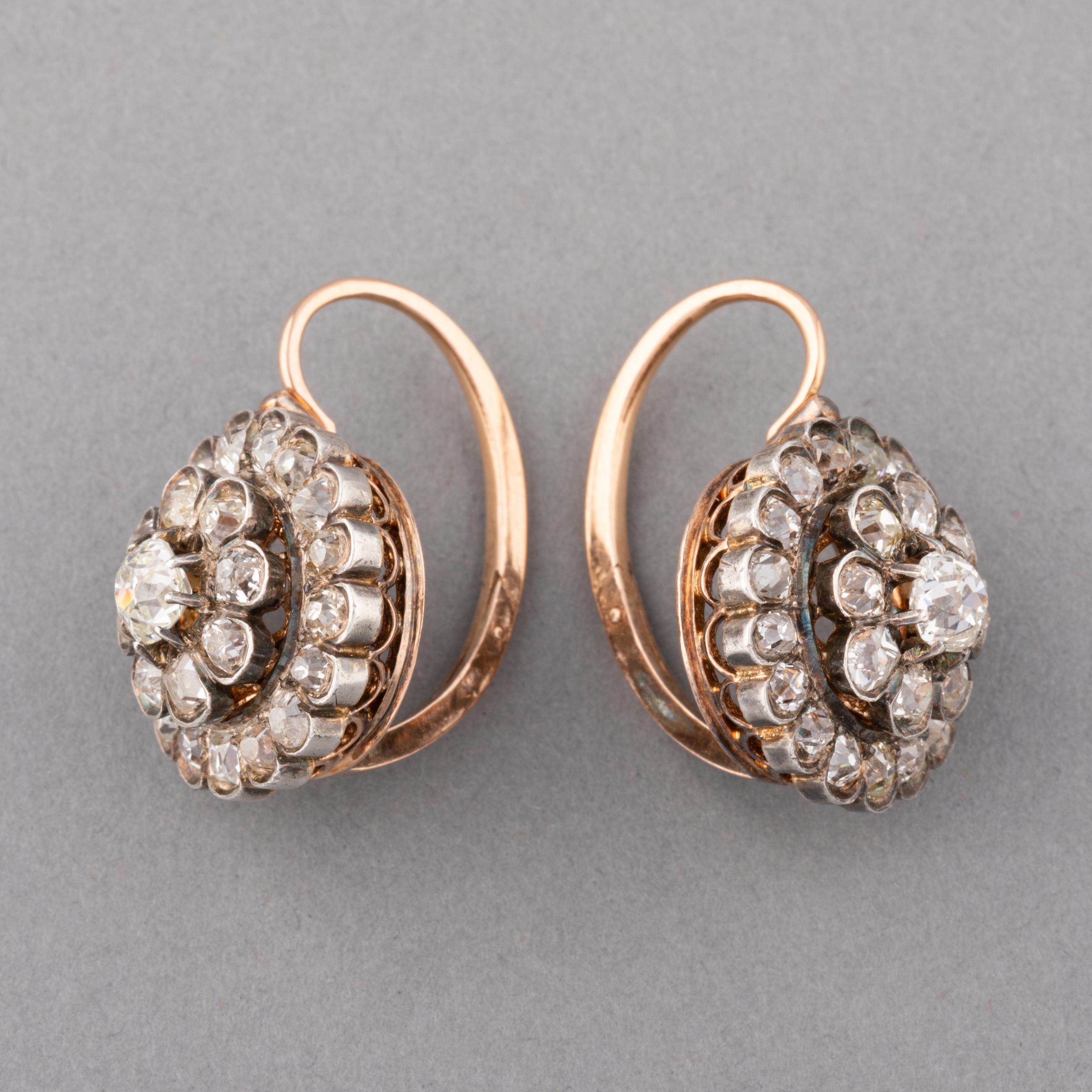 5 Carats Diamonds Antique French Earrings For Sale 1