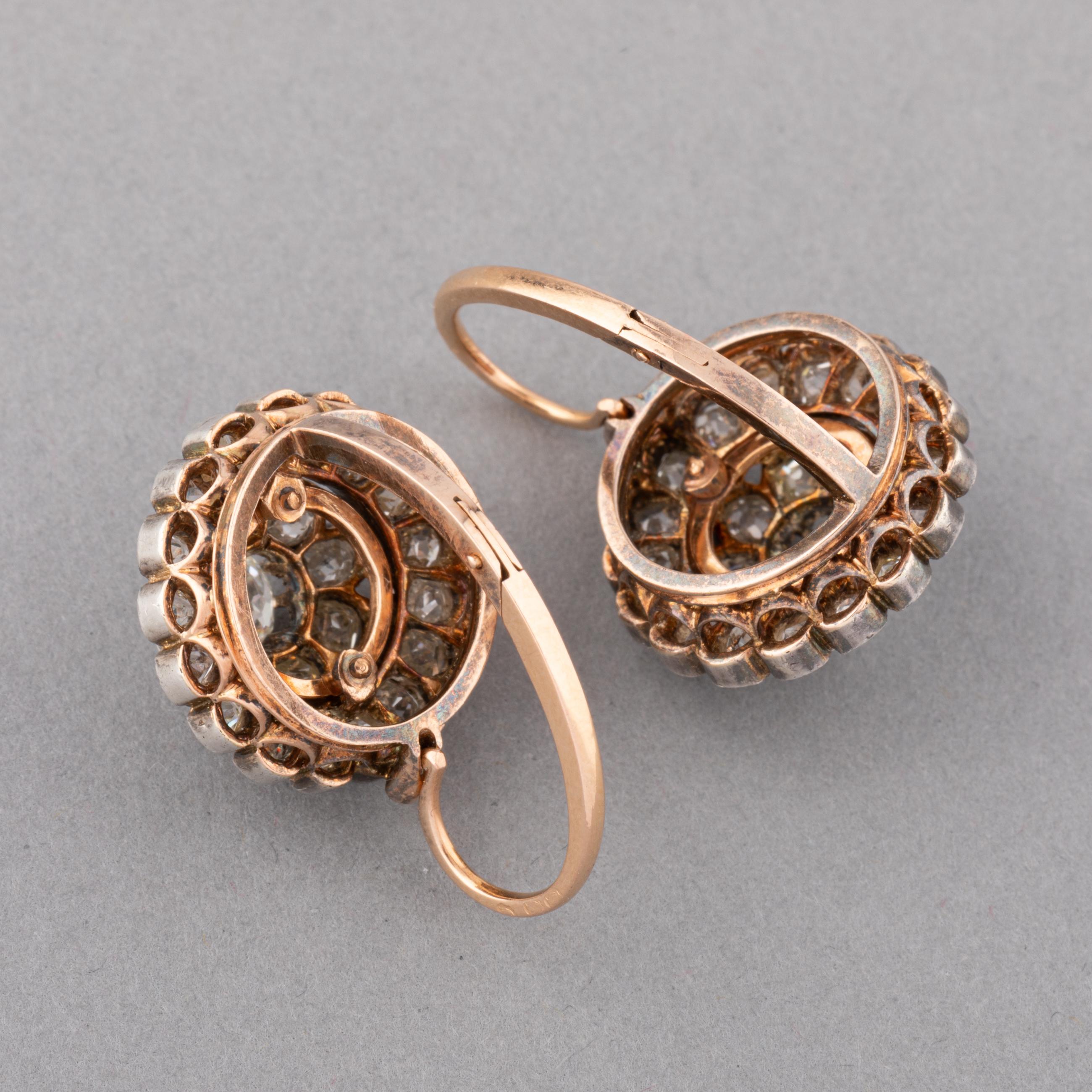 5 Carats Diamonds Antique French Earrings For Sale 2