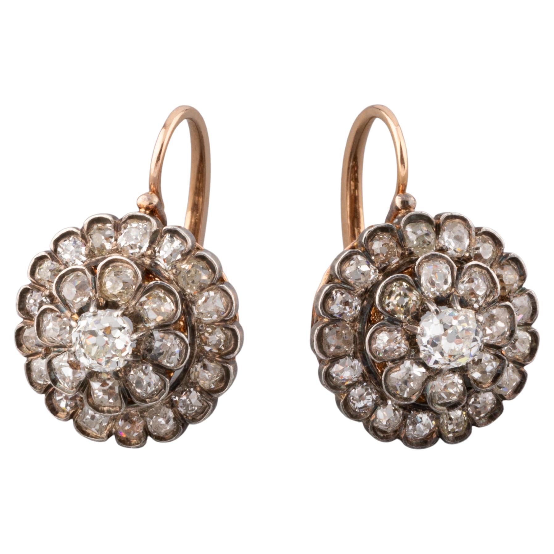 5 Carats Diamonds Antique French Earrings For Sale