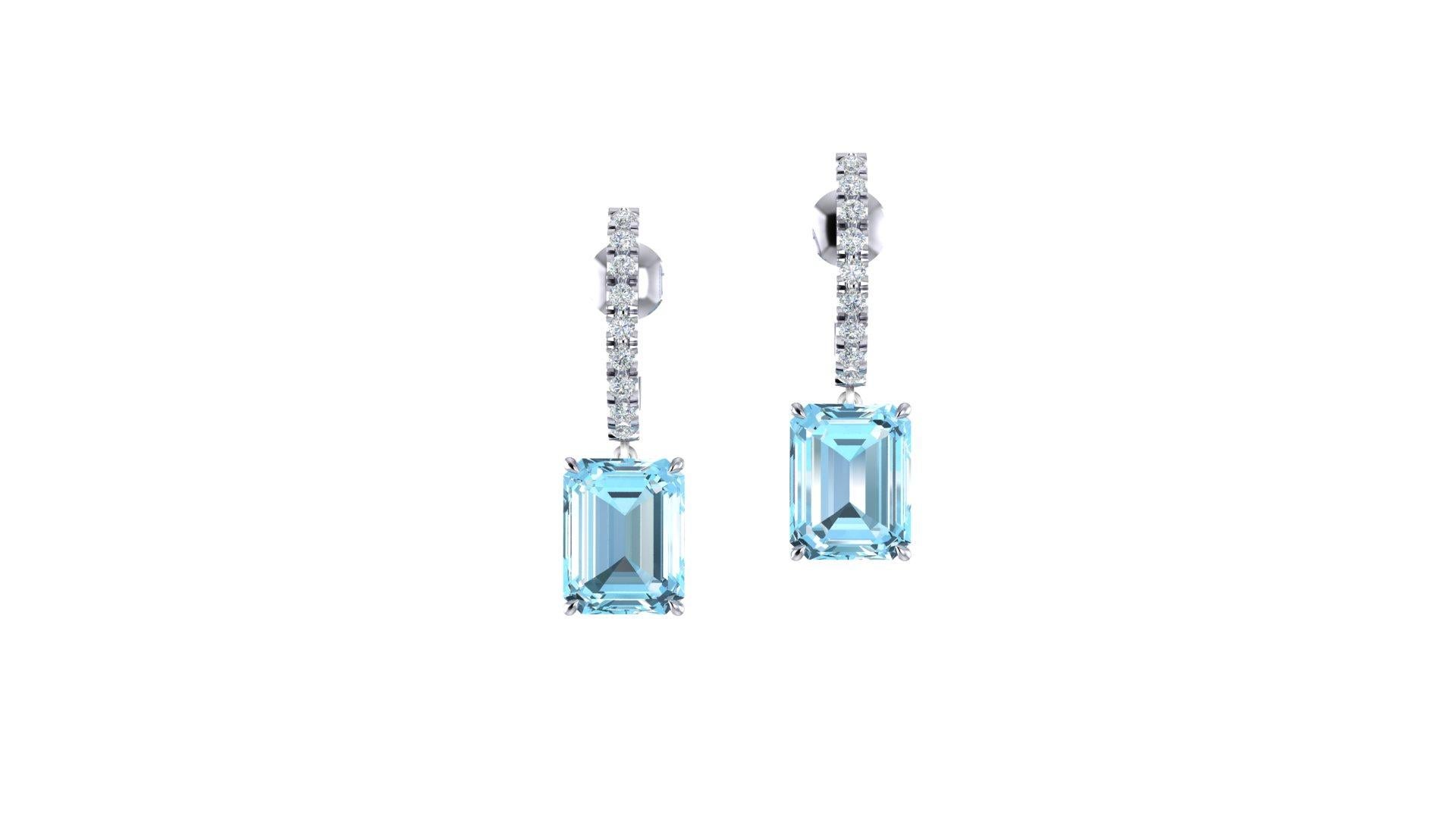 5 Carats Emerald cut Aquamarine and Diamonds Platinum Earrings, diamonds brilliant cut for an approximate total carat weight of 0.28ct of G color, VS clarity, set in Platinum 950 drop dangling earrings
Push back self locking.   Complimentary Screw