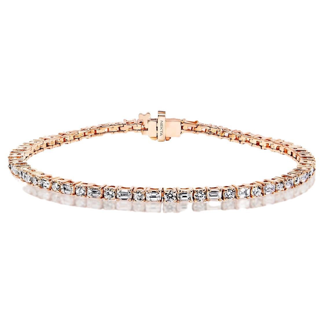 Bracelet tennis certifié avec diamants taille émeraude et diamants ronds brillants de 5 carats